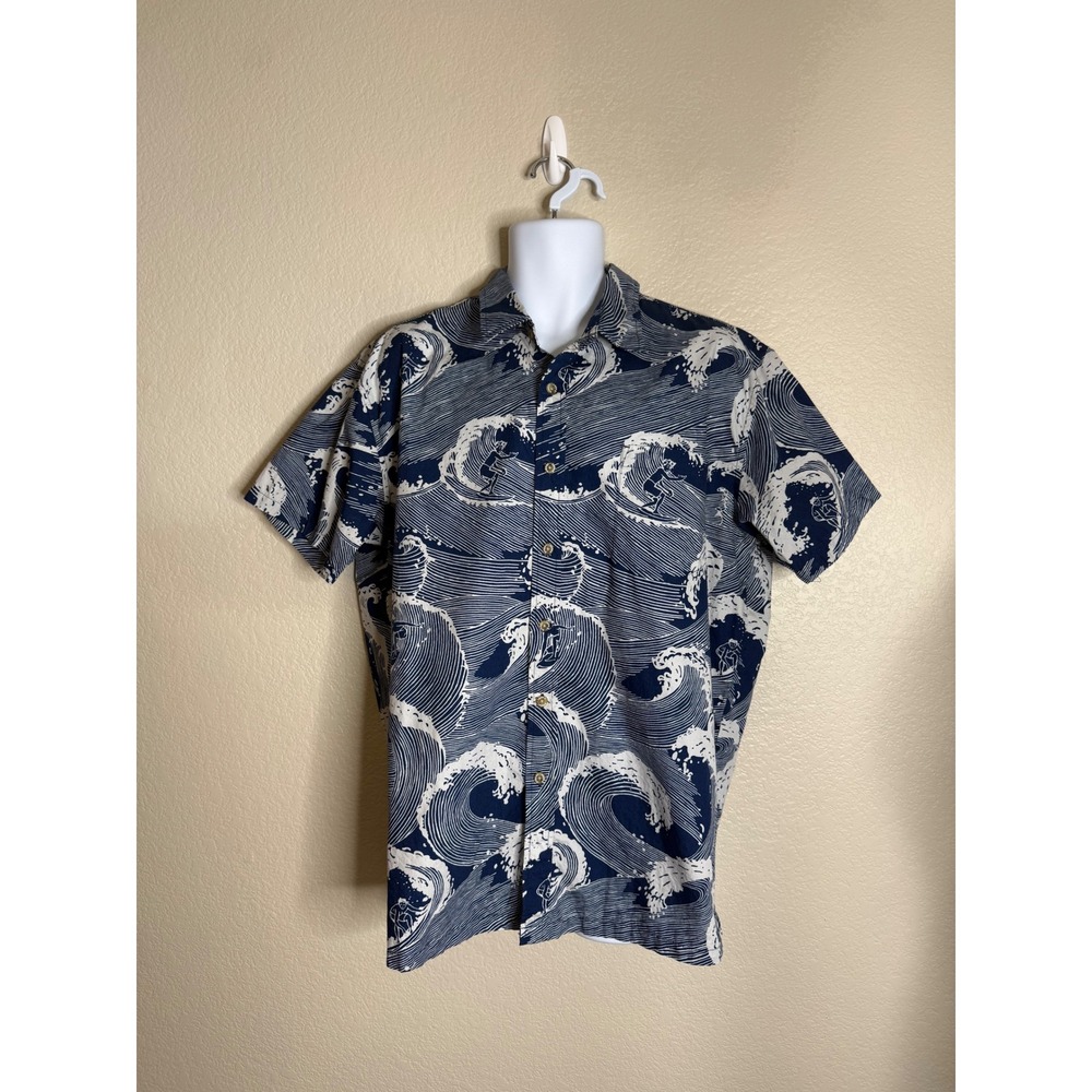 Cooke Street Mens XL Button Down Shirt Blue White Great Wave Surfer Cotton Beach